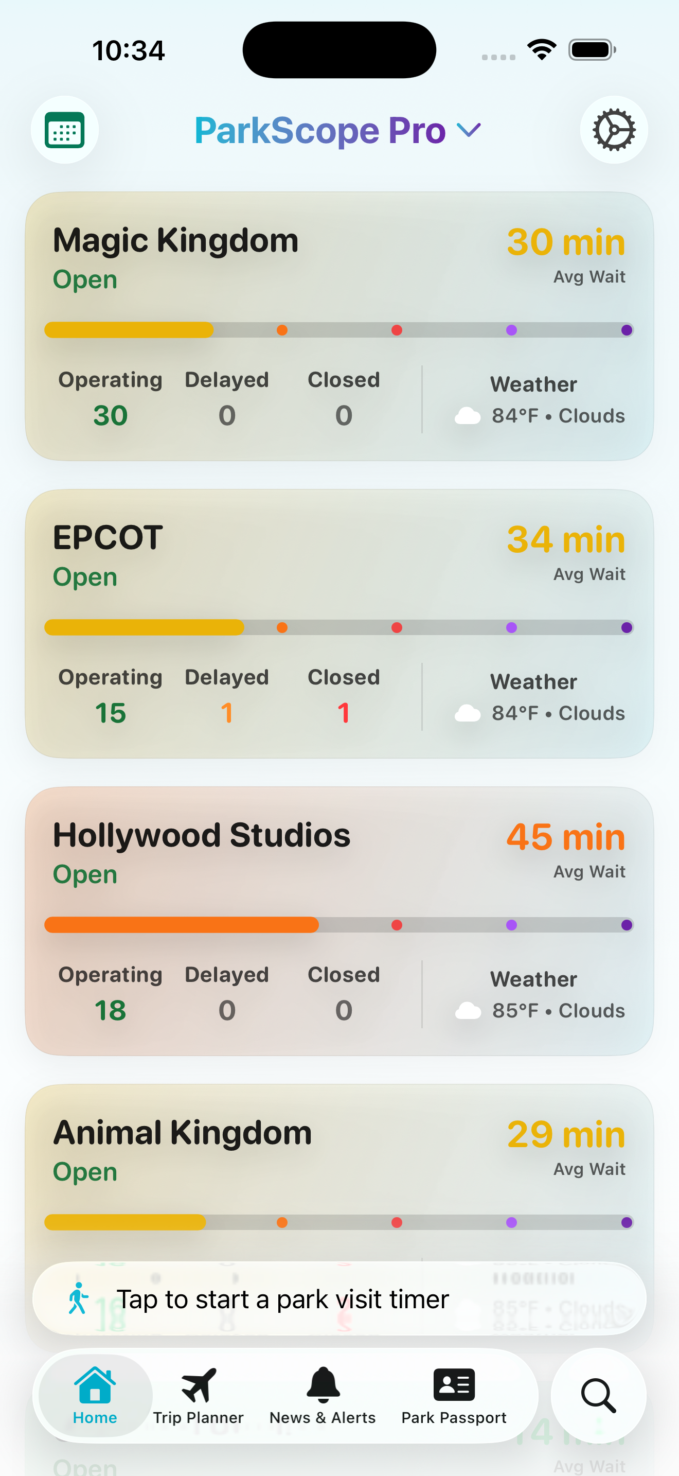 ParkScope iPhone dashboard screenshot